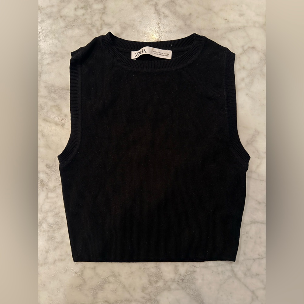 Zara Cropped Black Knit Top